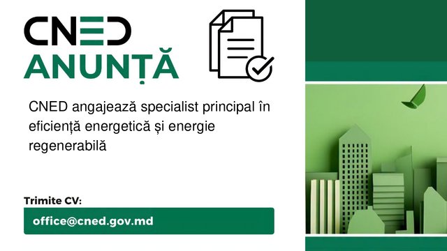 CNED angajează specialist principal în eficiență energetică și energie regenerabilă