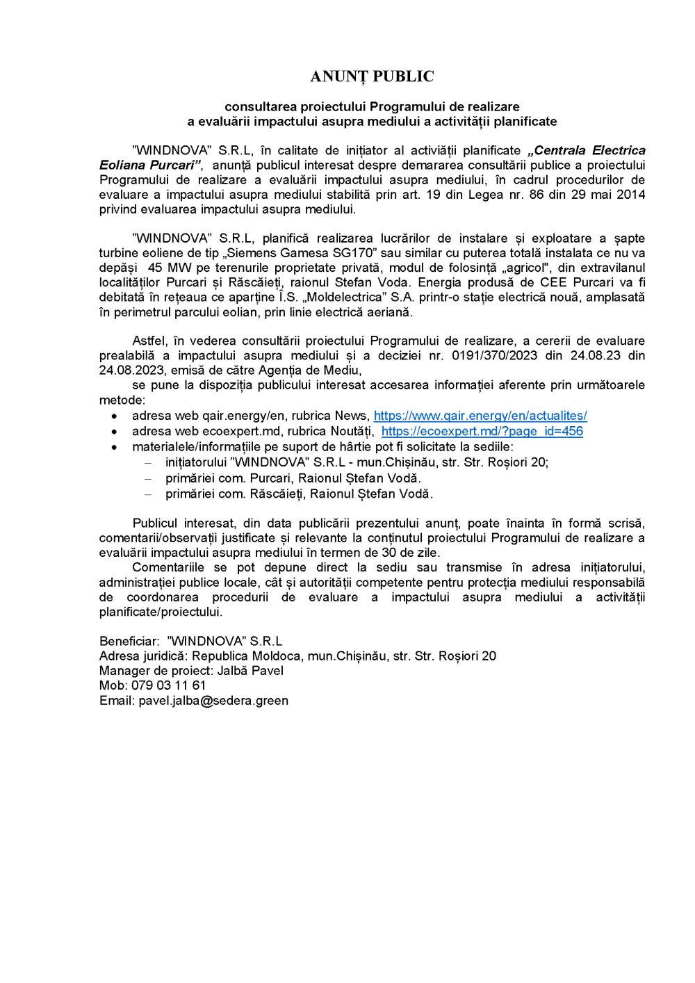 Anunț public ziare